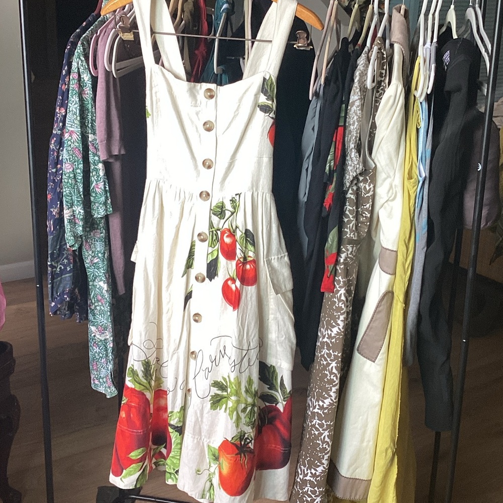 Maeve Button-Front White Sundress with Tomato Print